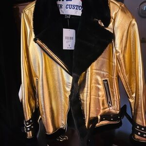 Brand new Gold Faux Leather Jacket with Black Accents